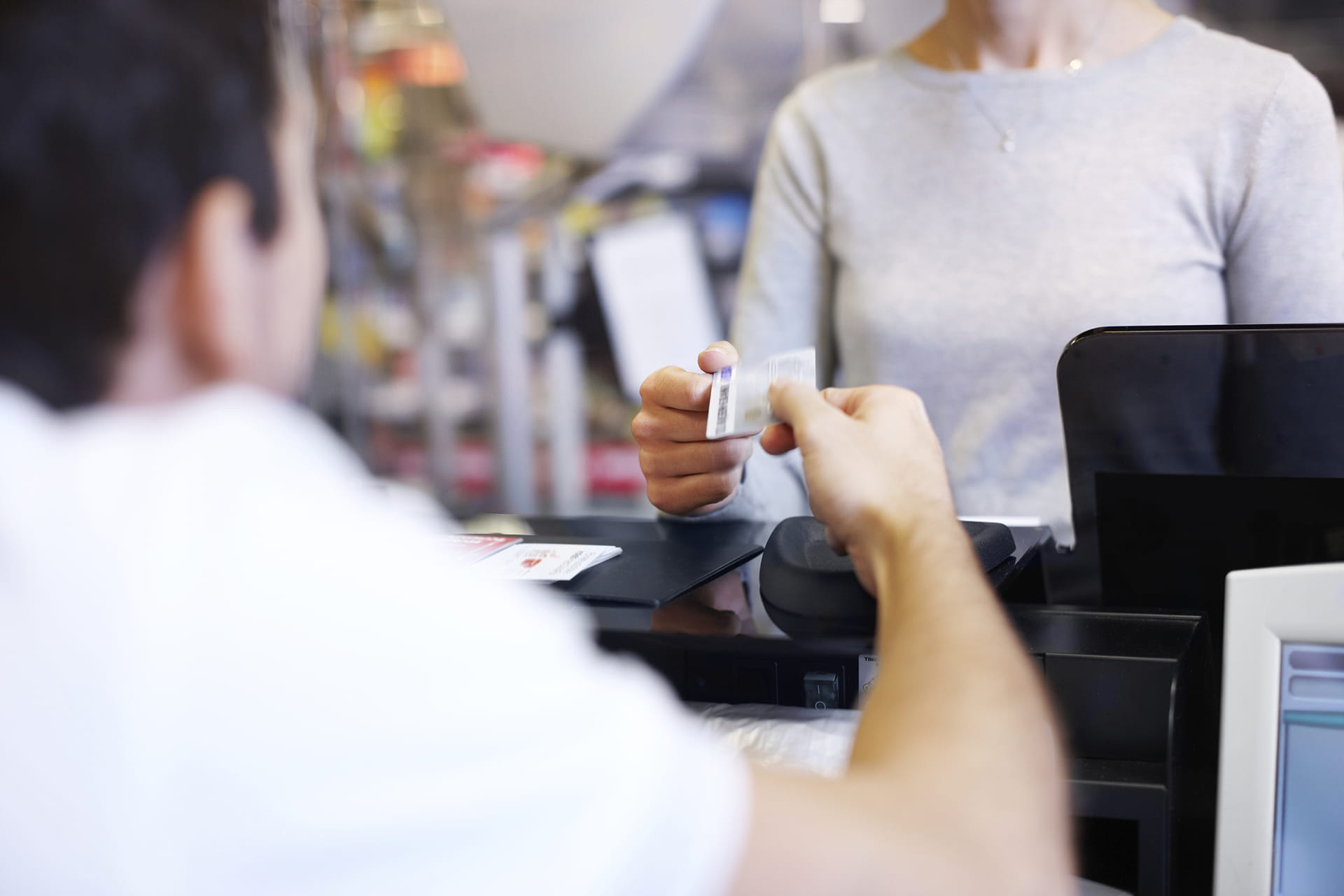 A person checking out