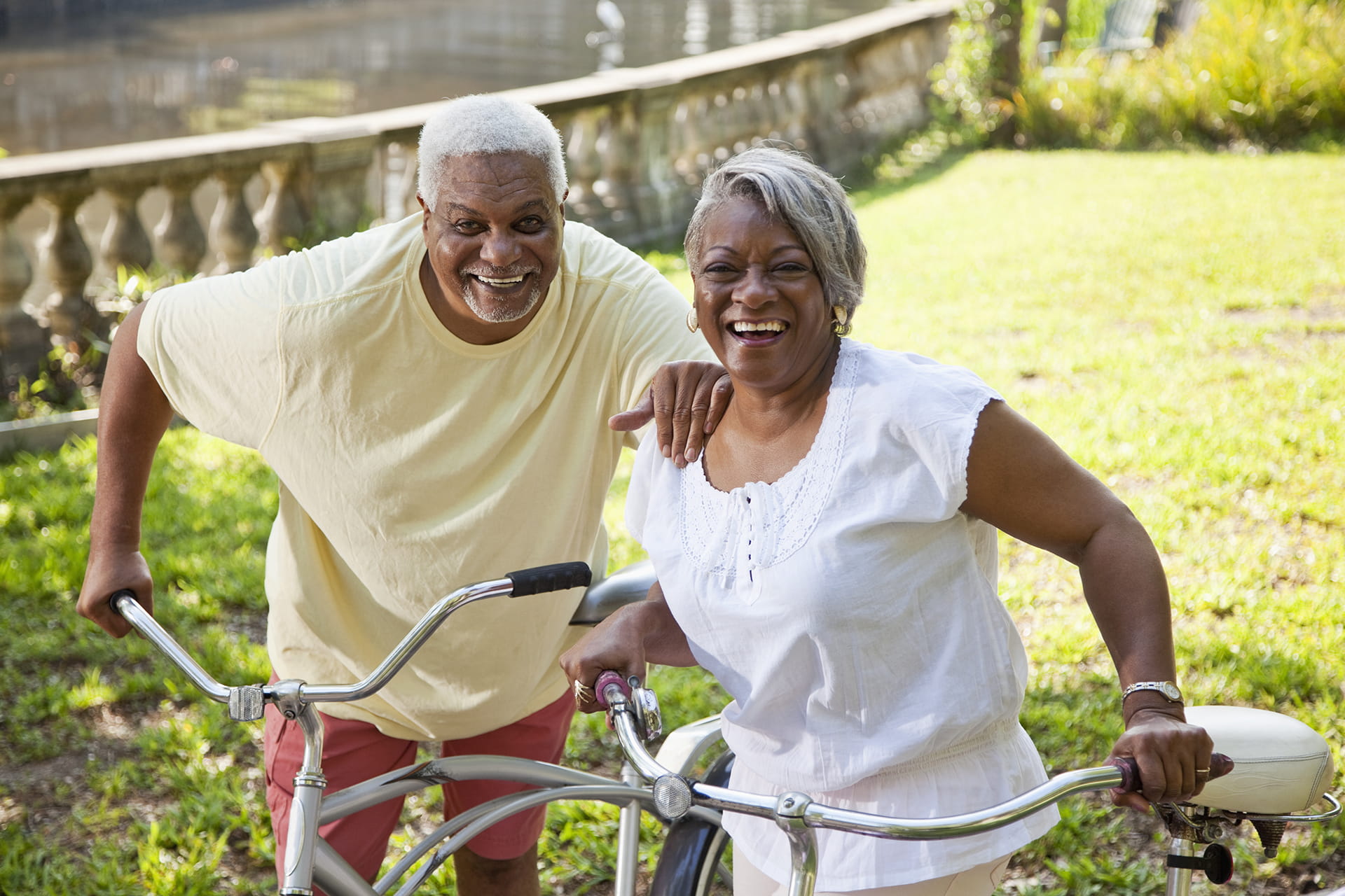 Senior couple riding bicycles
